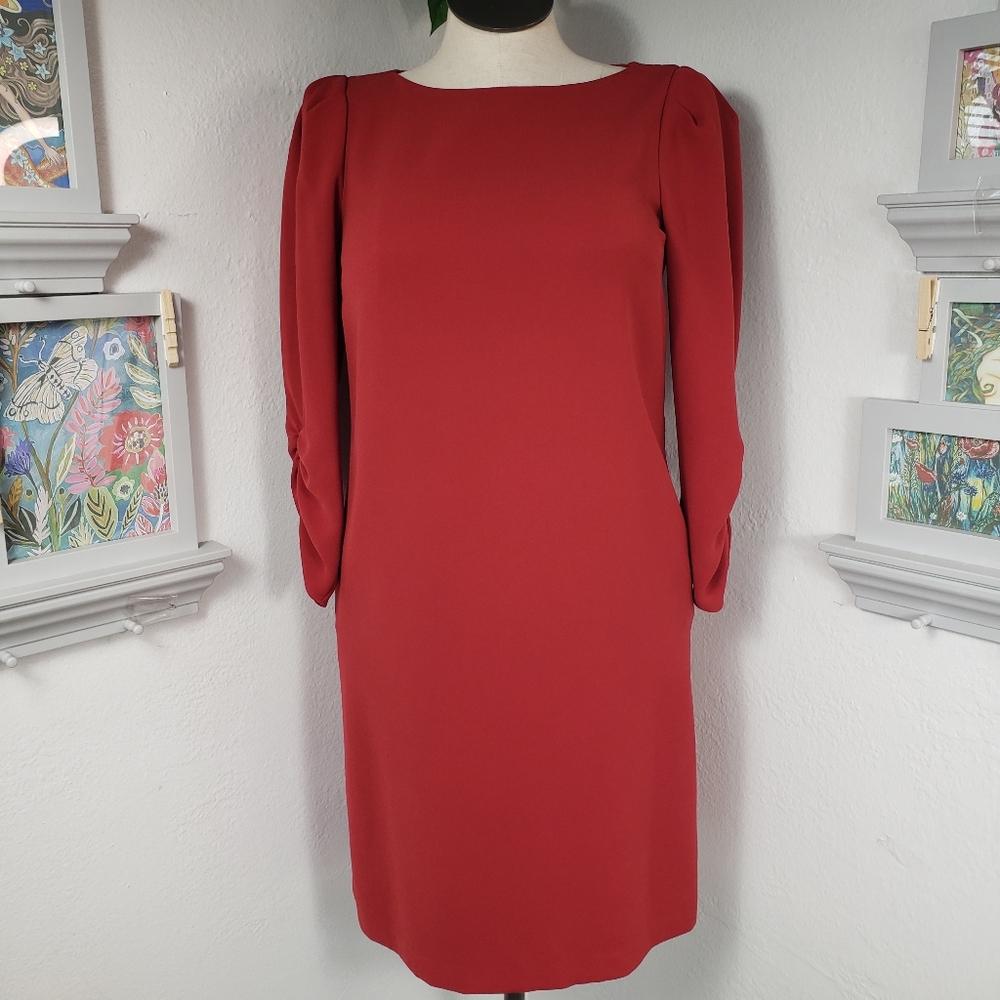 Lafayette Red w/ Ruched Sleeves & Pockets - Sheath Luxury Coastal  Academia S